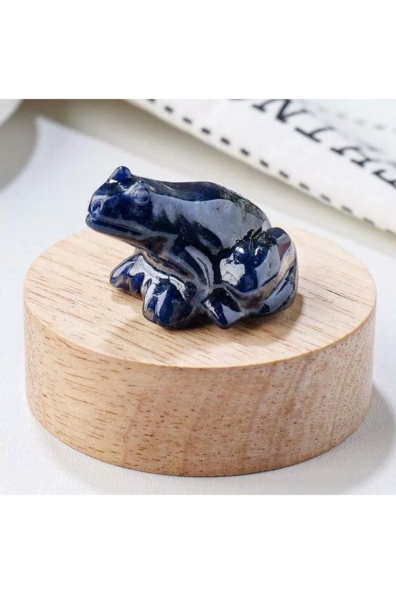 Natural Blue Vein Jade Quartz Crystal Frog Carved Rock Healing Lucky Charm Decor