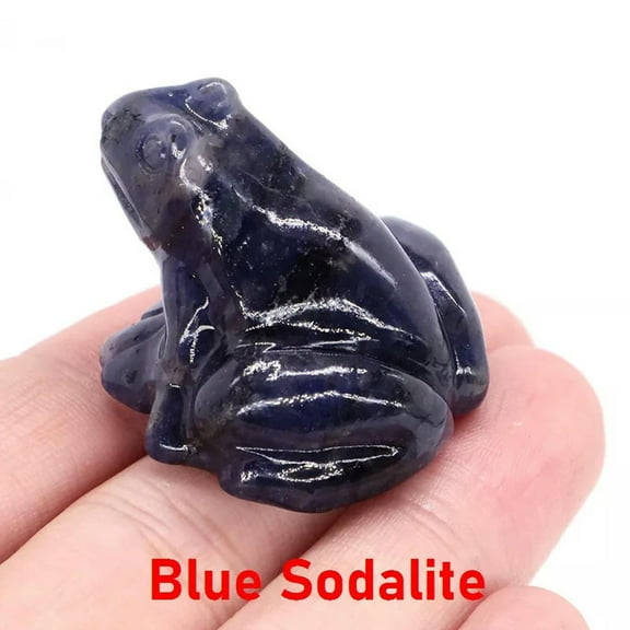 EOEMY Natural Blue Vein Stone Quartz Crystal Carved Fortune Frog Polished Statue Decor