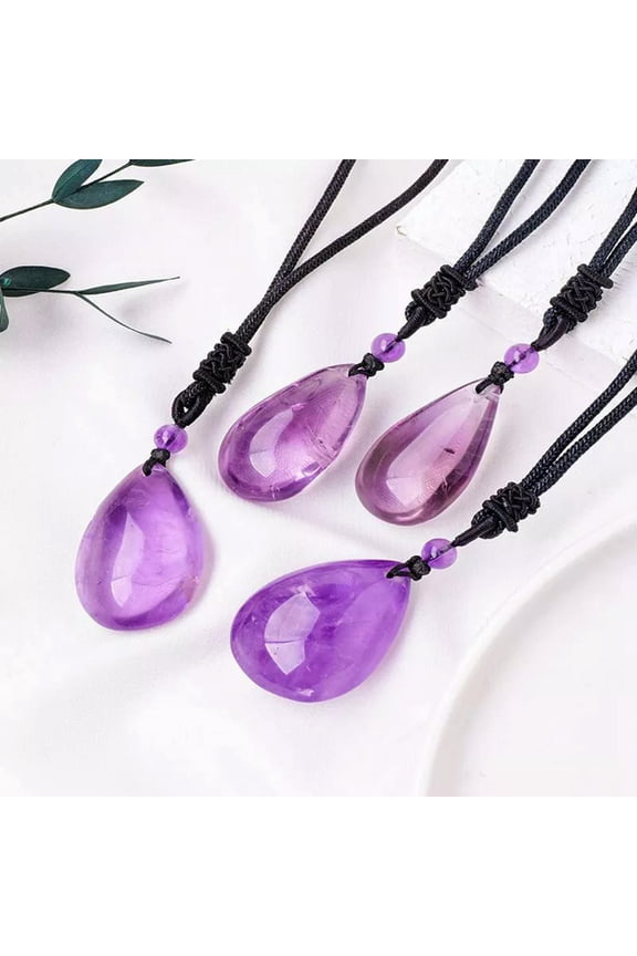 Natural Brazilian Amethyst Quartz Crystal Water Drop Pendant Charm Stone Amulet