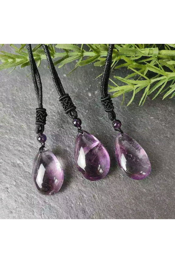 Natural Brazilian Amethyst Quartz Crystal Water Drop Stone Pendant Necklace Gift