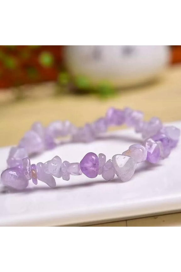 Natural Chakra Lavender Quartz Chipped Stone Crystal Stretchy Bracelet Healing
