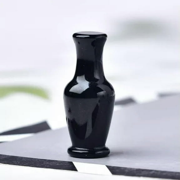 EOEMY Natural Chakra Quartz Crystal Carved Flower Vase Mineral Energy Stone Decor Rock-Black Obsidian Stone-1Pc
