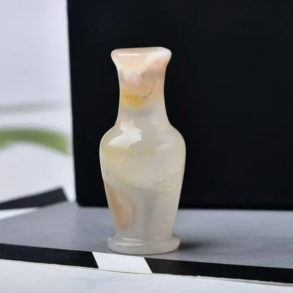 EOEMY Natural Chakra Quartz Crystal Carved Flower Vase Mineral Energy Stone Decor Rock-Sakura Cherry Blossom Agate Stone-1Pc