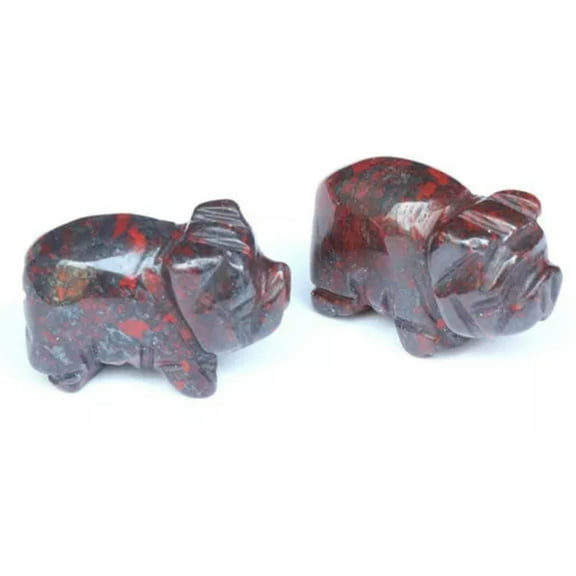 EOEMY Natural Chakra Quartz Mini Crystal Piggy Animal Carved Reiki Gemstone Decor Gift-African Bloodstone Quartz-5Pcs