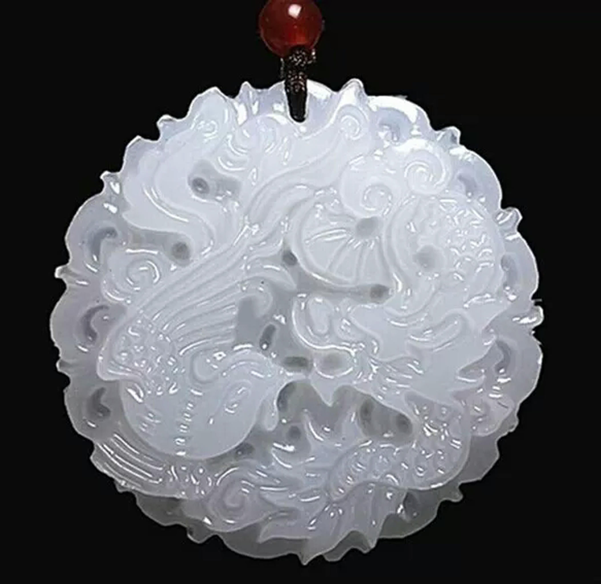 EOEMY Natural Charm White Jade Dragon And Phoenix Necklace Pendant Jewelry Lucky Amule