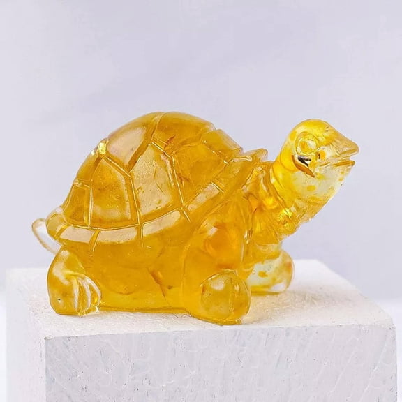 EOEMY Natural Citrine Quartz Crystal Longevity Tortoise Carved Resin Turtle Mini Decor