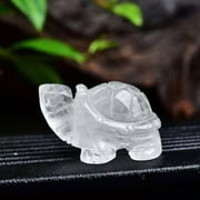 EOEMY Natural Clear Gem Quartz Crystal Longevity Turtle Carved Energy Mineral Statue
