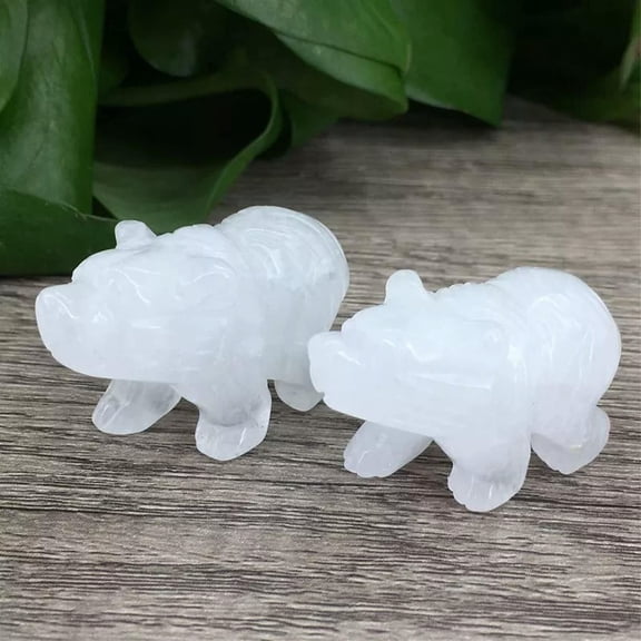 EOEMY Natural Clear Quartz Crystal Carved Polar Bear Polished Healing Sculpture Decor
