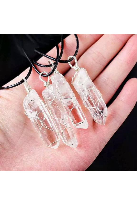 Natural Clear Quartz Crystal Point Silver Winding Column Pendant Obelisk Amulet