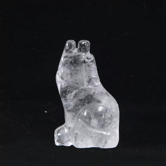 EOEMY Natural Clear Quartz Crystal Wolves Carved Gemstone Wolf Energy Mineral Ornament