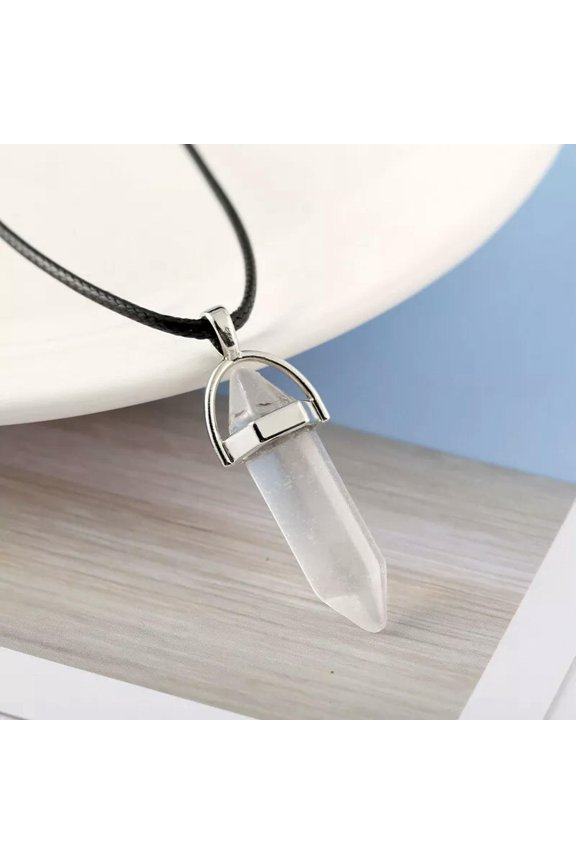 Natural Clear Quartz Hexagonal Gemstone Pendant Crystal Necklace Healing Mascot