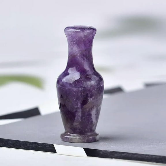 EOEMY Natural Amethyst Quartz Carved Flower Vase Crystal Healing Rock Aquarius Decor