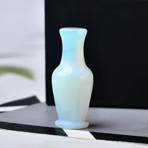 EOEMY Natural Colorful Quartz Carved Flower Vase Crystal Healing Rock Aquarius Decor-Opal Quartz-1Pc