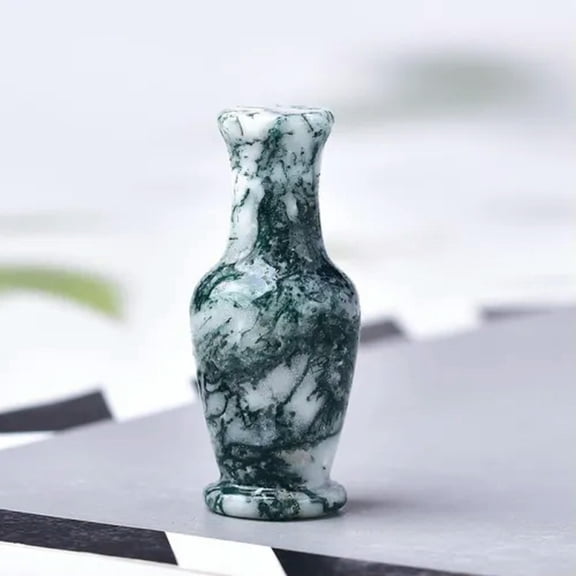 EOEMY Natural Colorful Quartz Carved Flower Vase Crystal Healing Rock Aquarius Decor-Water Grass Agate-5Pcs