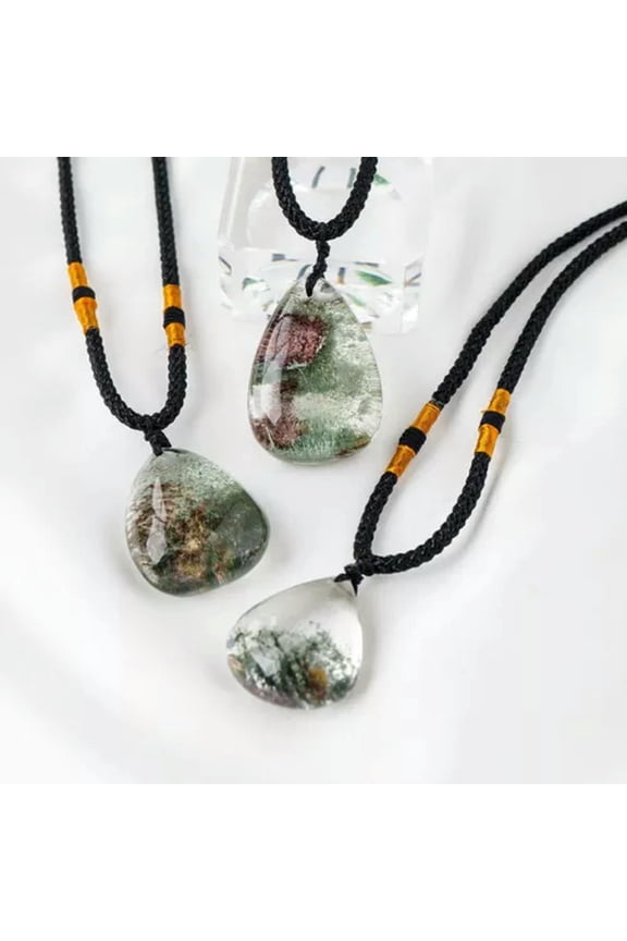 Natural Colorful Quartz Crystal Minerals Stone Healing Pendulum Necklace Pendant-Ghost Phantom Stone (Water Drop)