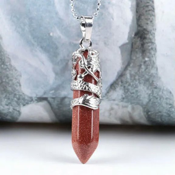 EOEMY Natural Colorful Quartz Crystal Minerals Stone Healing Pendulum Necklace Pendant-Gold Sandstone Quartz #3