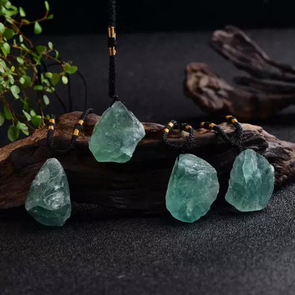 EOEMY Natural Colorful Quartz Crystal Minerals Stone Healing Pendulum Necklace Pendant-Green Fluorite Quartz (Irregul..._A
