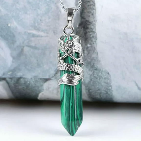 EOEMY Natural Colorful Quartz Crystal Minerals Stone Healing Pendulum Necklace Pendant-Malachite Quartz #3