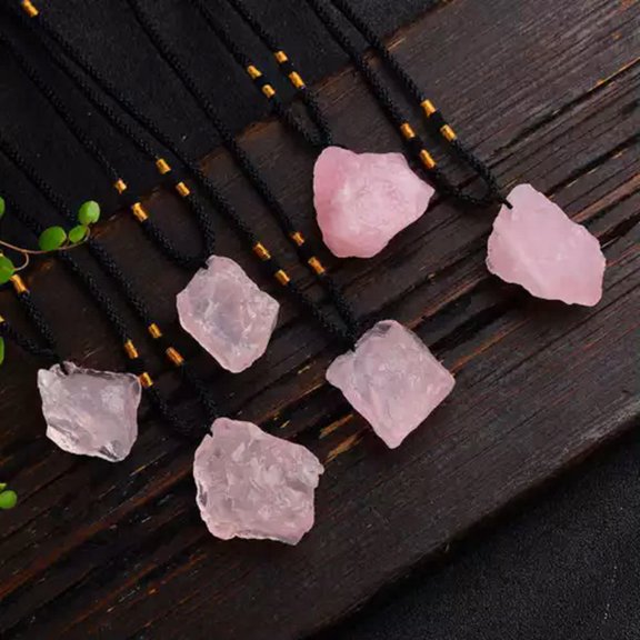 EOEMY Natural Colorful Quartz Crystal Minerals Stone Healing Pendulum Necklace Pendant-Rose Quartz (Irregular Round)