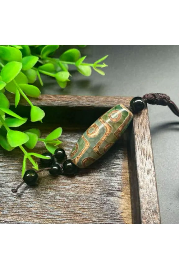 Natural Colorful Tibet Agate Dzi Heaven Nine Eyes Bead Pendant Reiki Prayer Jade-Green-5Pcs