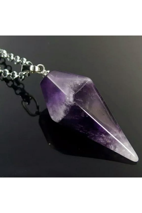 Natural Crystal Cone Pendulum Gemstone Hexagonal Point Pendant Healing Energy-Amethyst-1Pc (No Chain)
