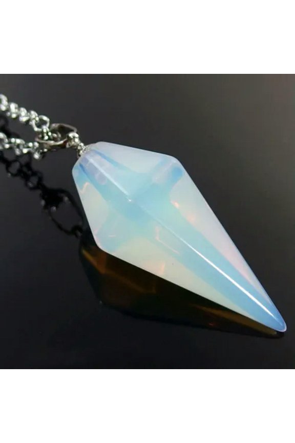 Natural Crystal Cone Pendulum Gemstone Hexagonal Point Pendant Healing Energy-Opal-1Pc (No Chain)