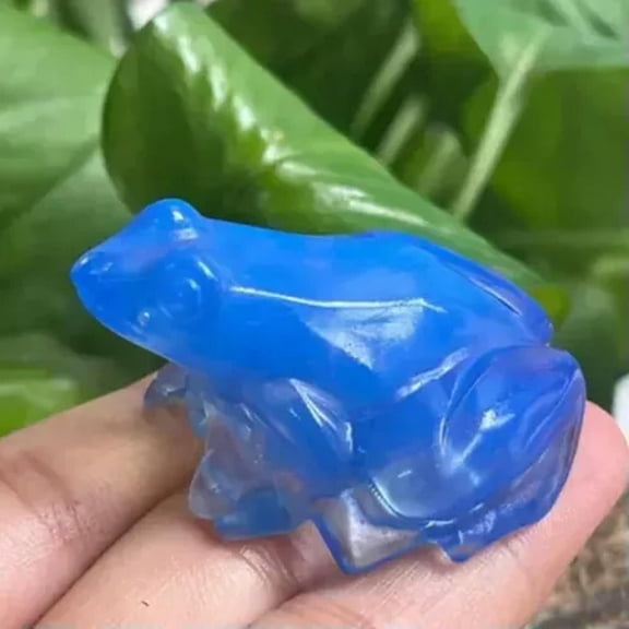 EOEMY Natural Crystal Lucky Frog Carved Quartz Gem Stone Statue Healing Energy Decor-Blue Opal Quartz