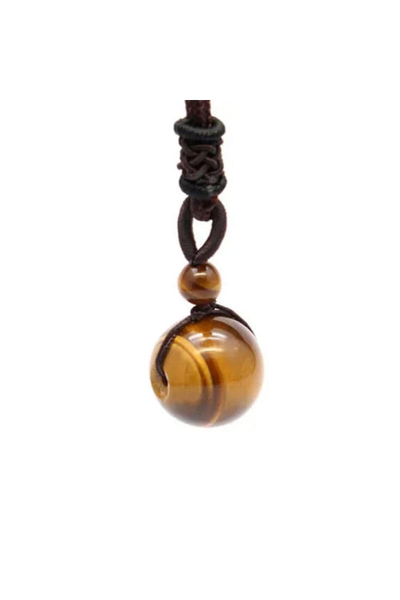 Natural Crystal Round Beads Balls Chakra Quartz Necklace Pendant Healing Reiki-Tiger Eye
