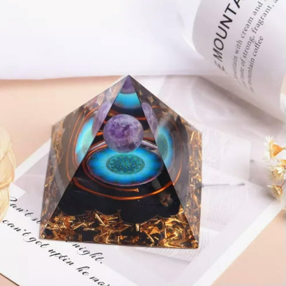 EOEMY Natural Crystal Sphere Quartz Tower Epoxy Pyramid Orgonite Healing Mineral Decor-Amethyst Crystal-10Pcs