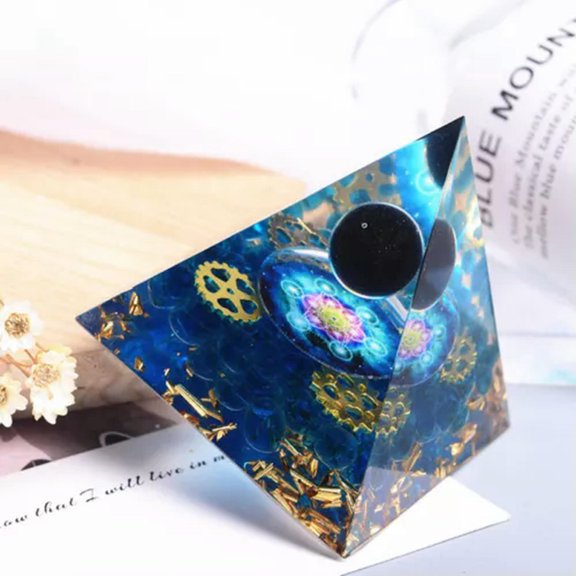 EOEMY Natural Crystal Sphere Quartz Tower Epoxy Pyramid Orgonite Healing Mineral Decor-Obsidian Crystal-10Pcs