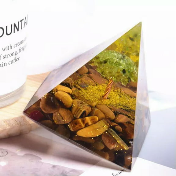 EOEMY Natural Crystal Sphere Quartz Tower Epoxy Pyramid Orgonite Healing Mineral Decor-Olivine Tree Quartz-5Pcs