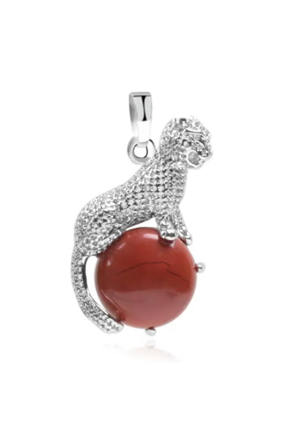 Natural Elephant Chakra Stone Crystal Sphere Pendant Charms Reiki Healing Amulet-Leopard-Red Stone