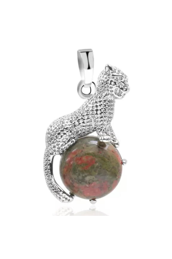 Natural Elephant Chakra Stone Crystal Sphere Pendant Charms Reiki Healing Amulet-Leopard-Unakite