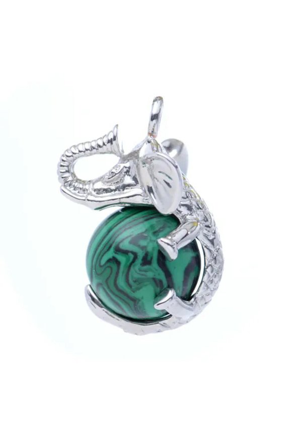 Natural Elephant Chakra Stone Crystal Sphere Pendant Charms Reiki Healing Amulet-Malachite
