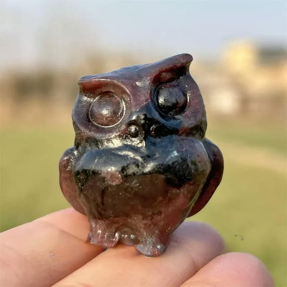 EOEMY Natural Garnet Quartz Crystal Gemstone Owl Carved Mini Chakra Statue Specimens