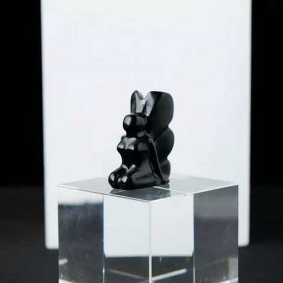 EOEMY Natural Gemstone Butterfly Fairy Carved Quartz Crystal Skull Healing Decor Reiki-Black Obsidian Stone