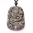 thumbnail image 1 of EOEMY Natural Gemstone Gold Obsidian Dragon Necklace Amulet Pendant With Bead Chain, 1 of 9
