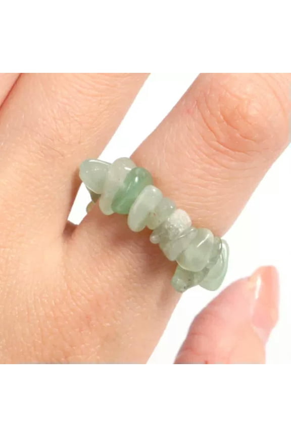 Natural Gemstone Irregular Crushed Gravel Chip Beads Adjustable Stretchy Ring-Aventurine