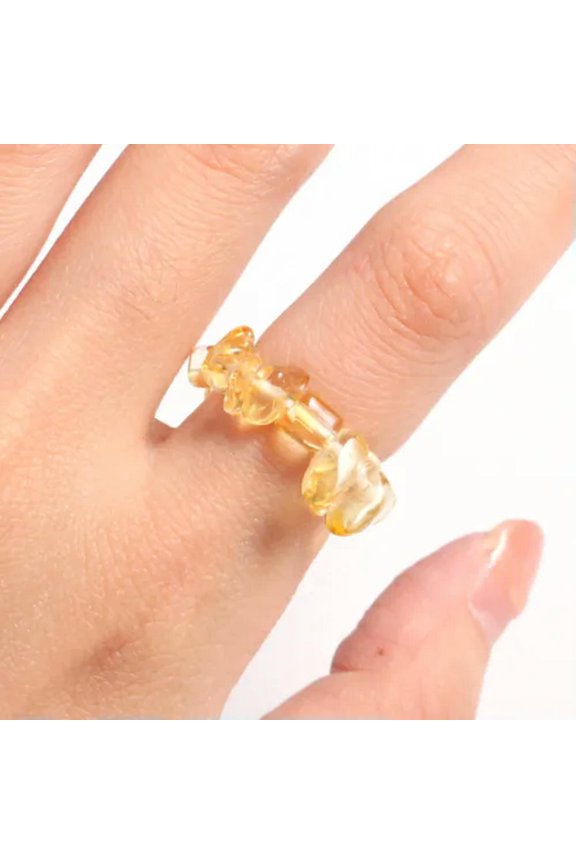 Natural Gemstone Irregular Crushed Gravel Chip Beads Adjustable Stretchy Ring-Citrine