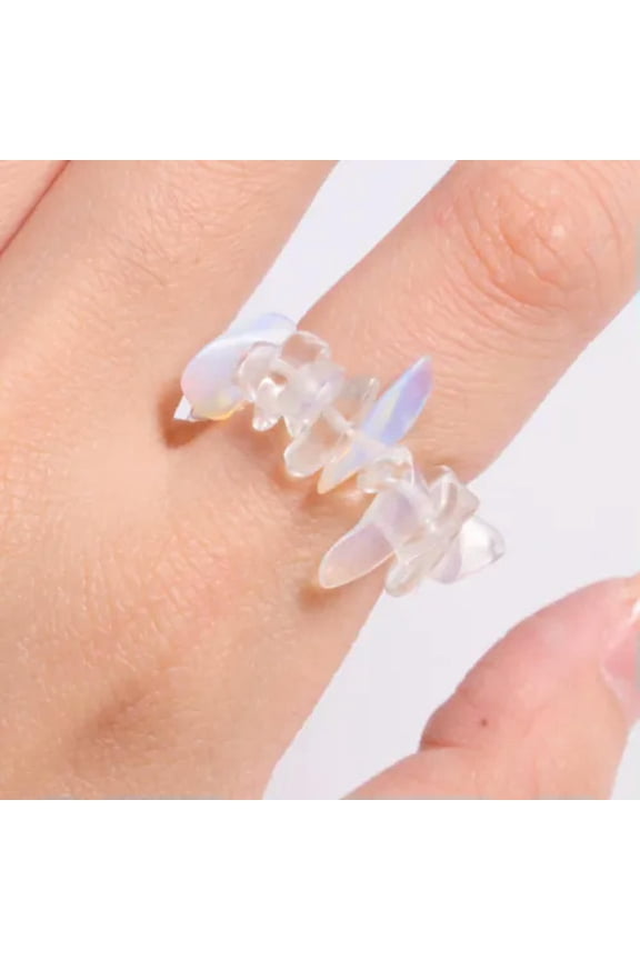 Natural Gemstone Irregular Crushed Gravel Chip Beads Adjustable Stretchy Ring-Opal