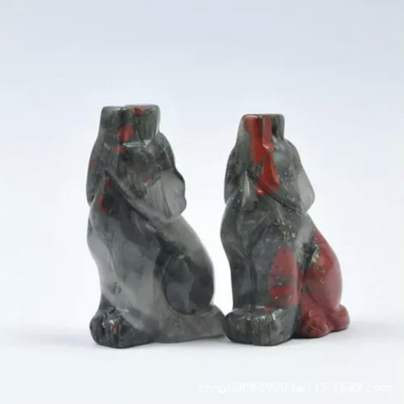 EOEMY Natural Gemstone Quartz Crystal Wolves Healing Carved Reiki Rock Wolf Decor Gift-Bloodstone Quartz-5Pcs