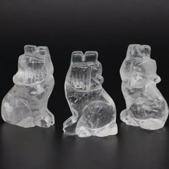 EOEMY Natural Gemstone Quartz Crystal Wolves Healing Carved Reiki Rock Wolf Decor Gift-Clear Quartz-10Pcs