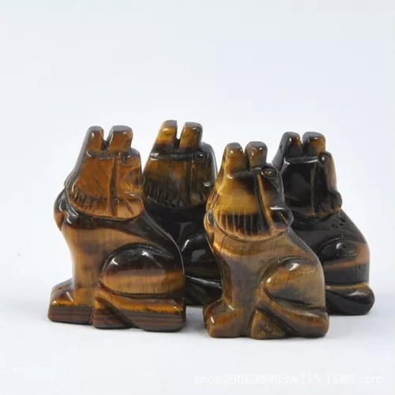 EOEMY Natural Gemstone Quartz Crystal Wolves Healing Carved Reiki Rock Wolf Decor Gift-Tiger Eye Quartz-5Pcs