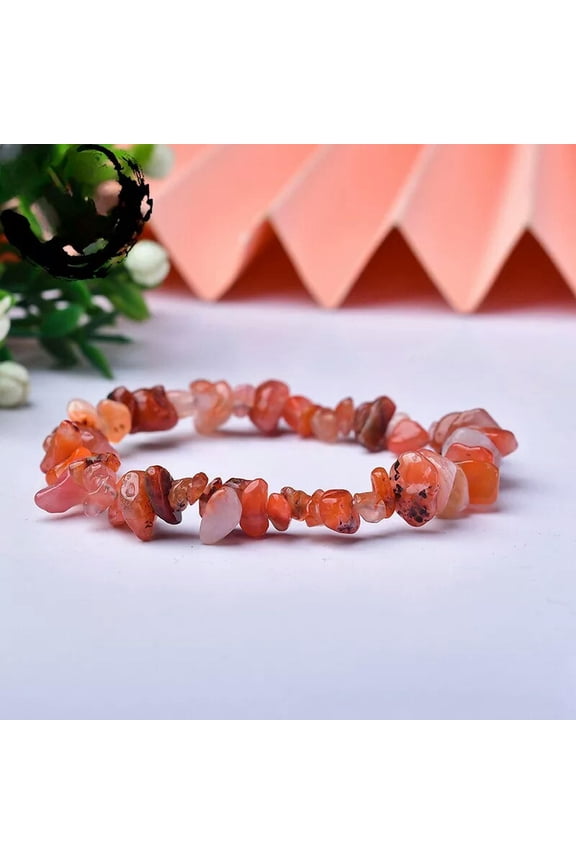 Natural Gemstone Red Agate Quartz Crystal Crushed Reiki Stretchy Bracelet Gifts