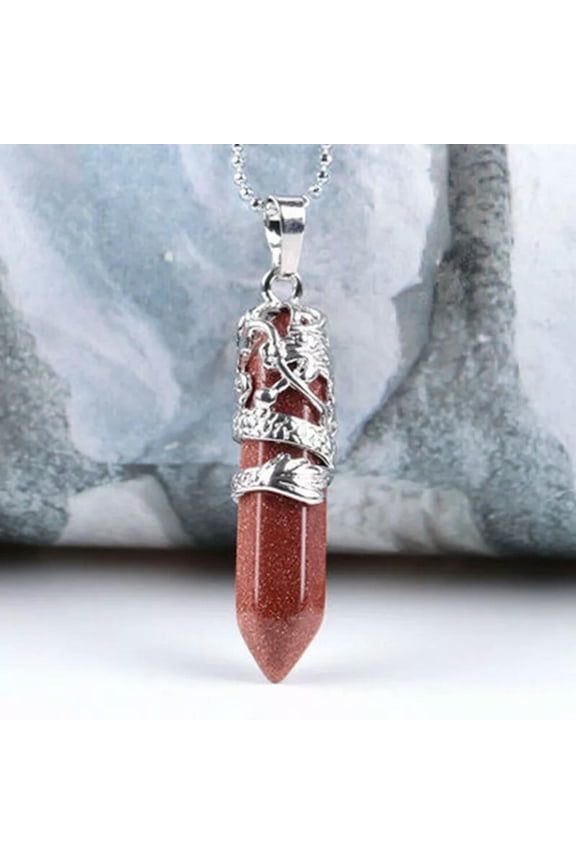 Natural Gold Sandstone Quartz Crystal Point Necklace Hexagonal Gemstone Pendants