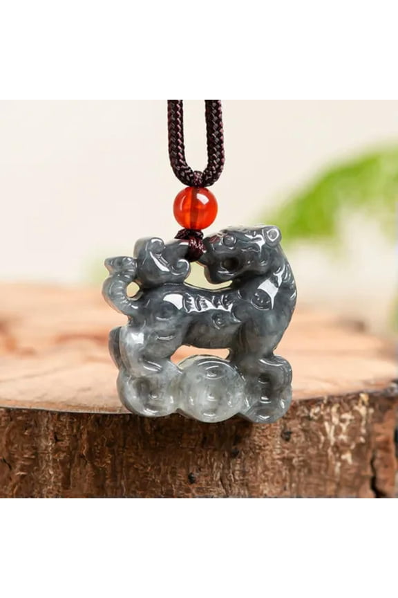 Natural Grade A Jade Jadeite Men Women Lucky Black Coin Zodiac Tiger Pendant