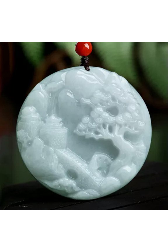 Natural Grade A Jade Jadeite Men Women Mountain Tree Great Wall Round Pendant