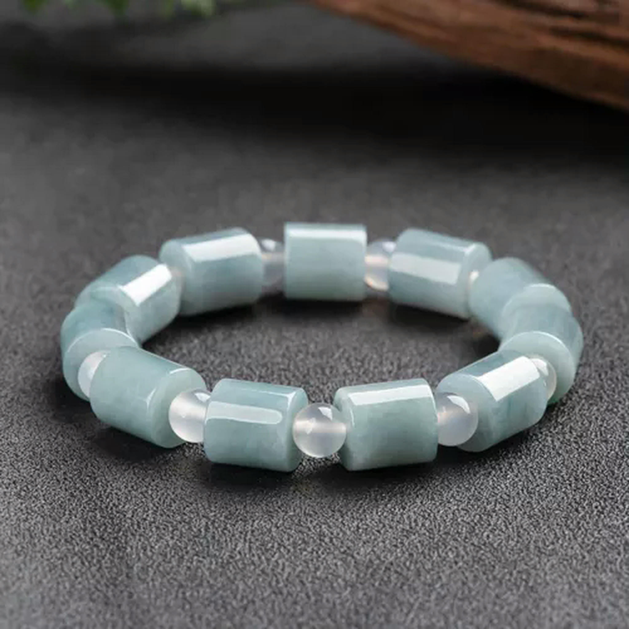 EOEMY Natural Grade A Jade Jadeite Women Men Lucky Column Round Beaded Bracelet