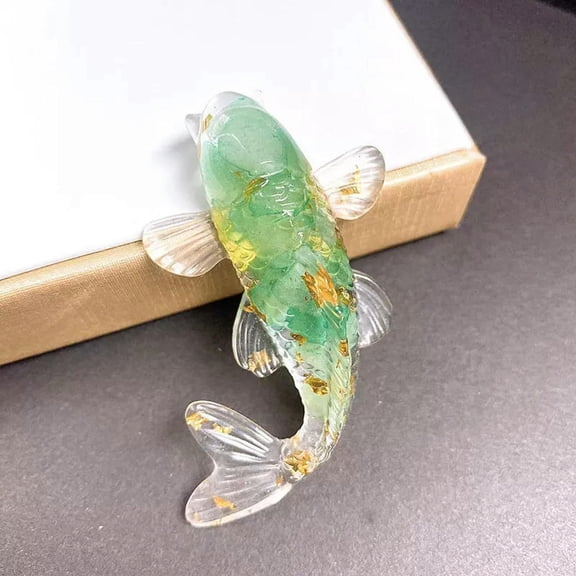 EOEMY Natural Green Aventurine Koi Quartz Crystal Lucky Fish Carved Mini Resin Statue