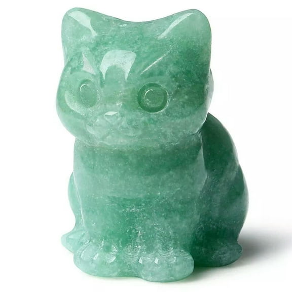 EOEMY Natural Green Aventurine Quartz Crystal Carved Lucky Cat Gemstone Statue Decor